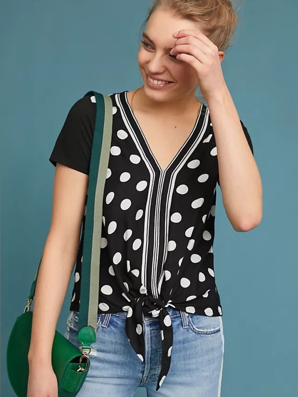 Anthropologie Akemi + Kin Sherburne Polka Dot V-Neck Blouse - Picture 1 of 5
